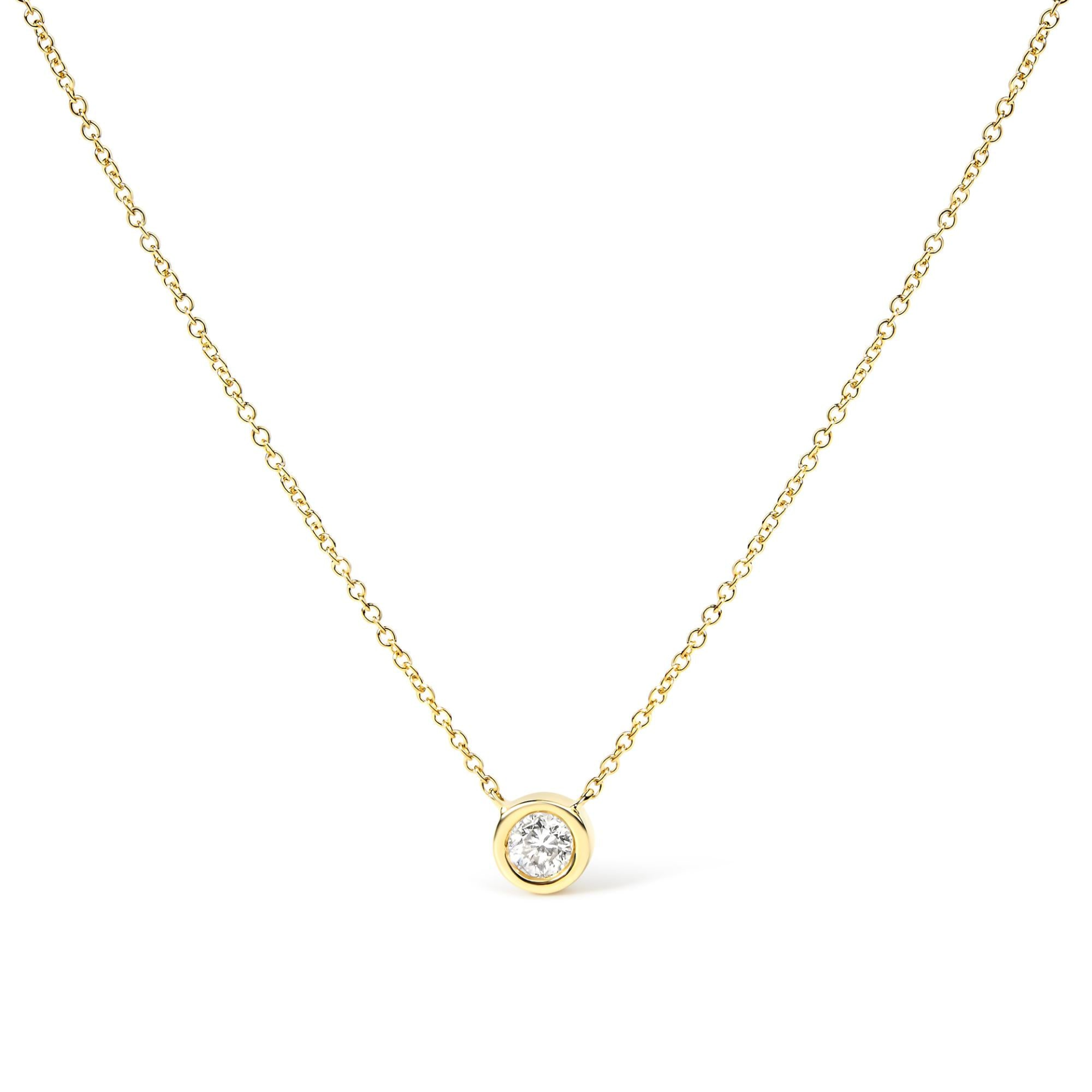 14K Gold Lab Grown Diamond Modern Bezel-Set Solitaire 16"-18" Pendant Necklace (F-G Color, VS2-SI1 Clarity)