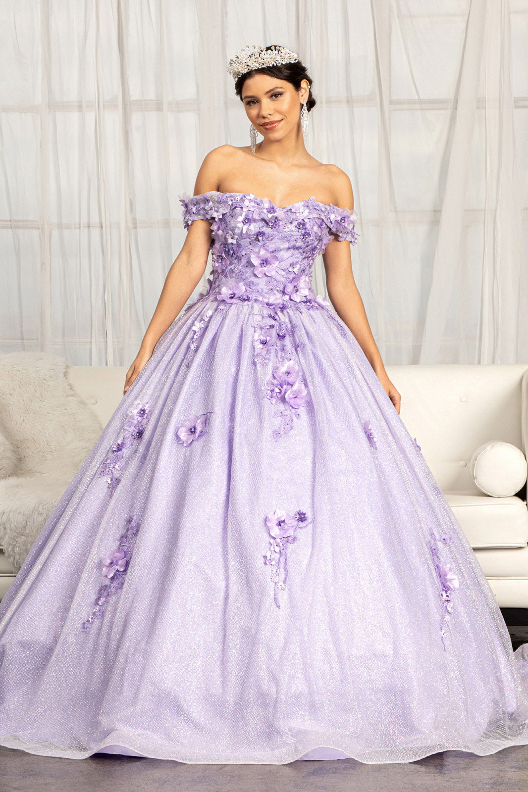 3D Floral Applique and Jewel Embellished Glitter Mesh Quinceanera Dress GLGL1971 Elsy Style QUINCEANERA