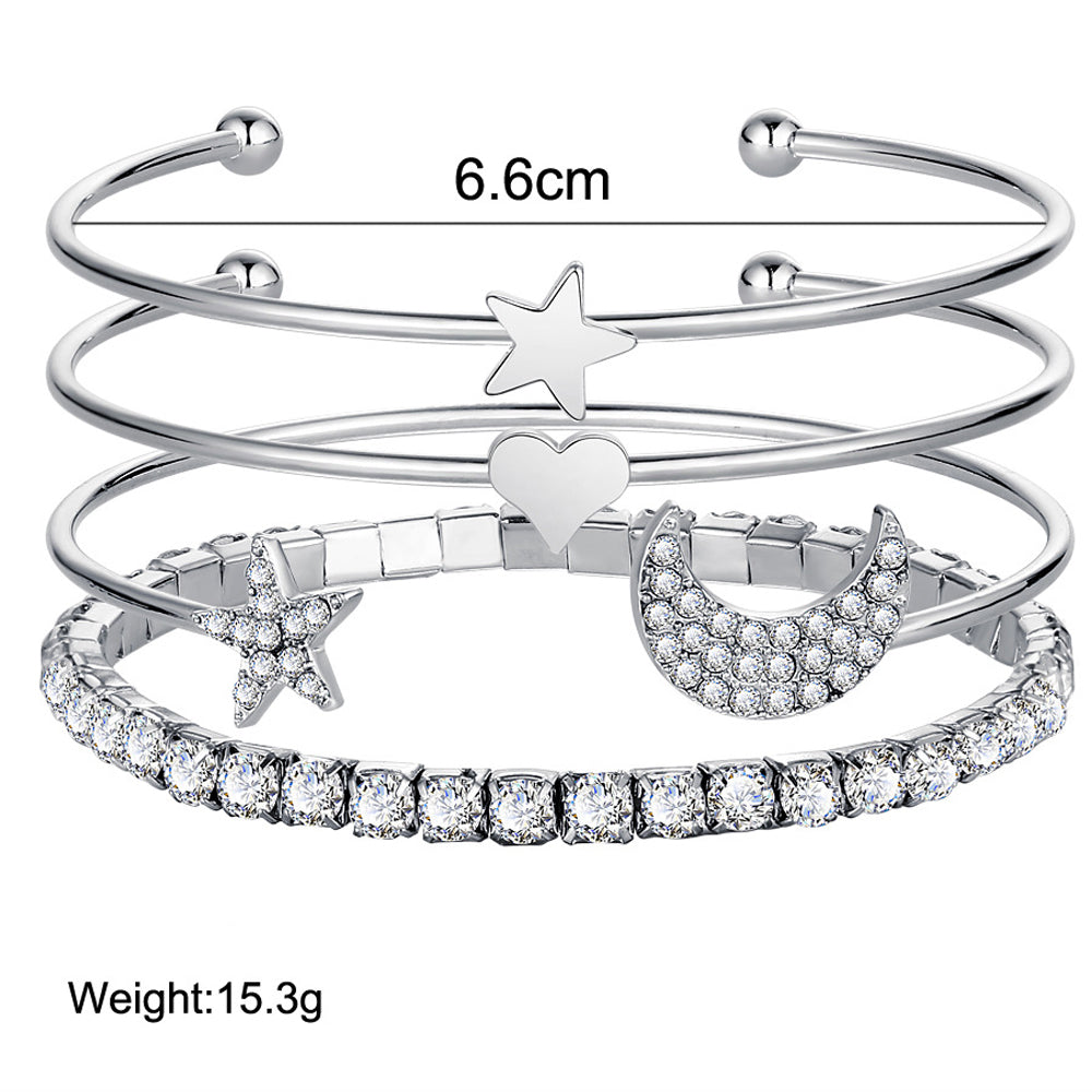 4 Piece Celestial Bangle Set With ® Crystals 18K White Gold Plated Bracelet in 18K White Gold Plated Elsy Style Bracelet