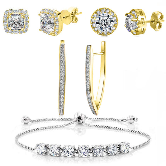 4 Piece Halo Set With ® Crystals 18K Gold Plated Set in 18K Gold Plated Elsy Style Set