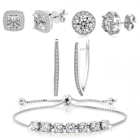 4 Piece Halo Set With ® Crystals 18K White Gold Plated Set in 18K White Gold Plated Elsy Style Set