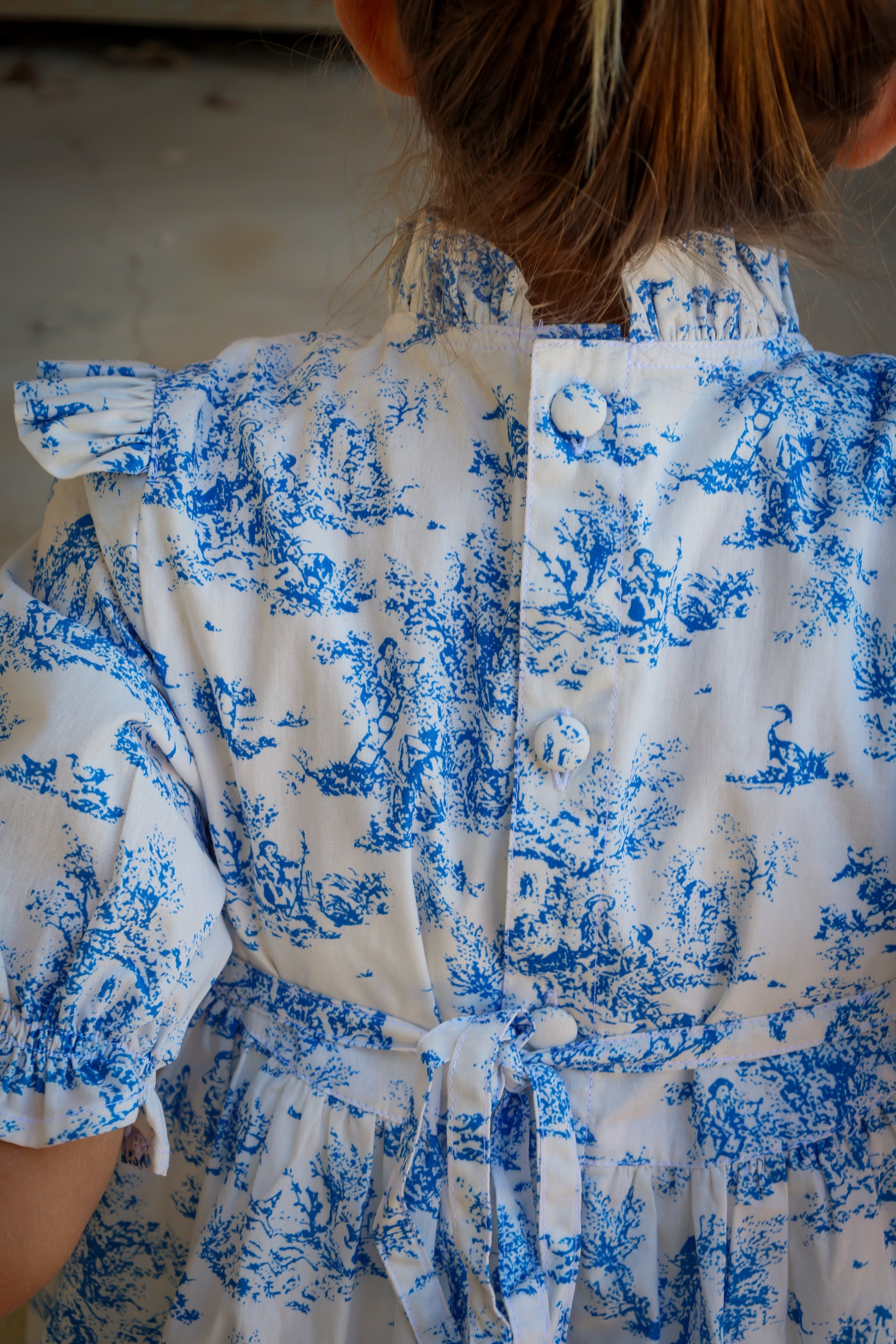 Aoki Dress-Blue Toile | Three-Quarter Sleeve