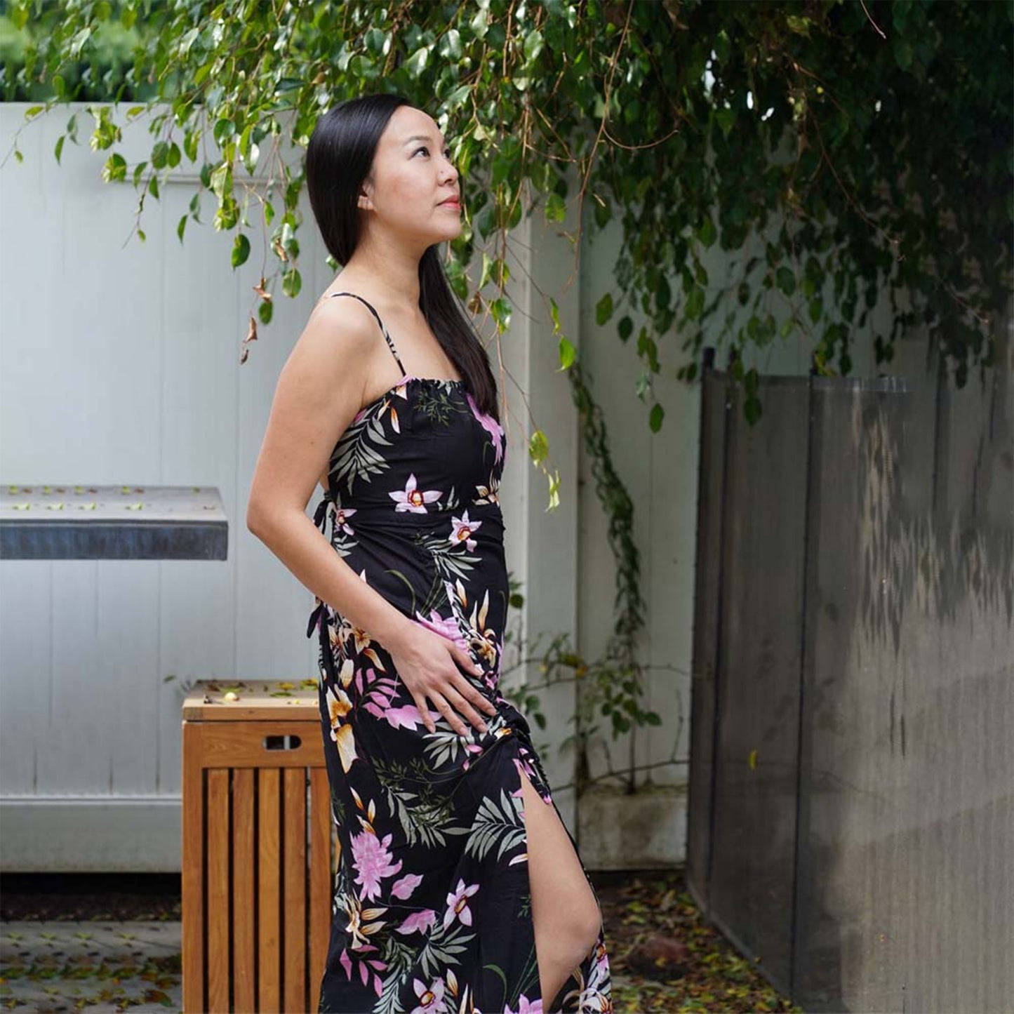 Kasih Coop Dress Maudy Black with Floral Pattern, Cotton