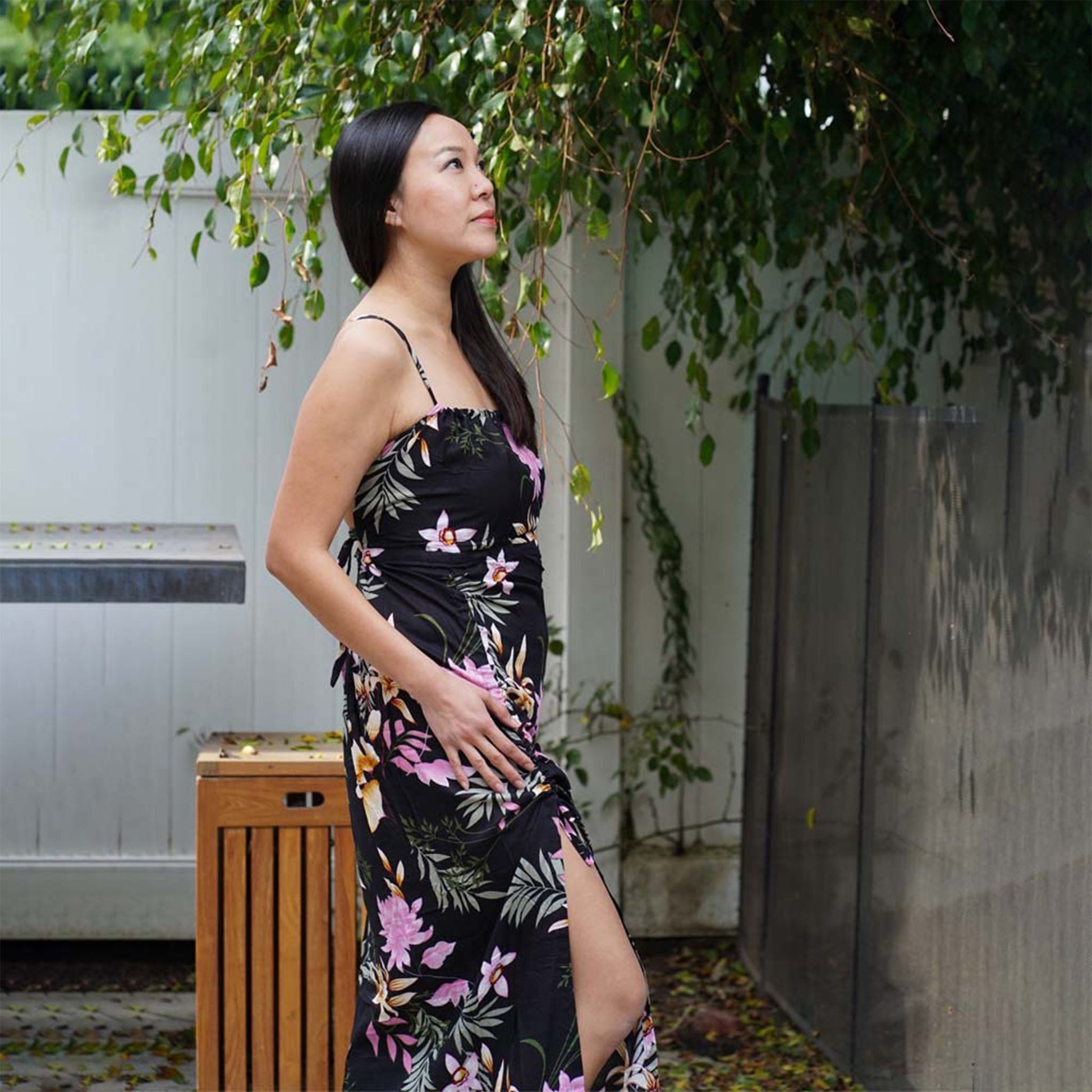 Kasih Coop Dress Maudy Black with Floral Pattern, Cotton