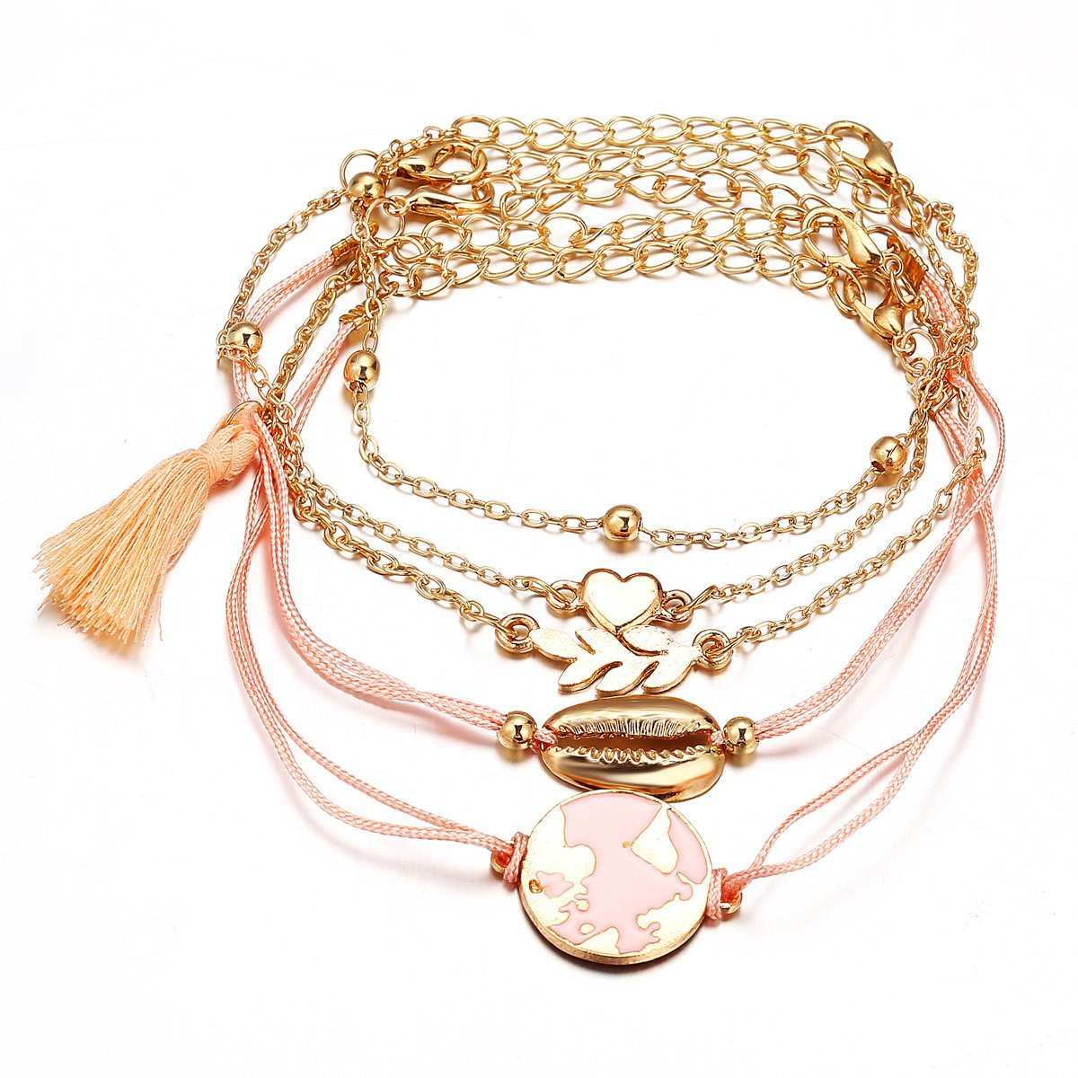 5 Piece Pink Global Tassell Bracelet Set 18K Rose Gold Plated Bracelet ITALY Design Elsy Style Bracelet