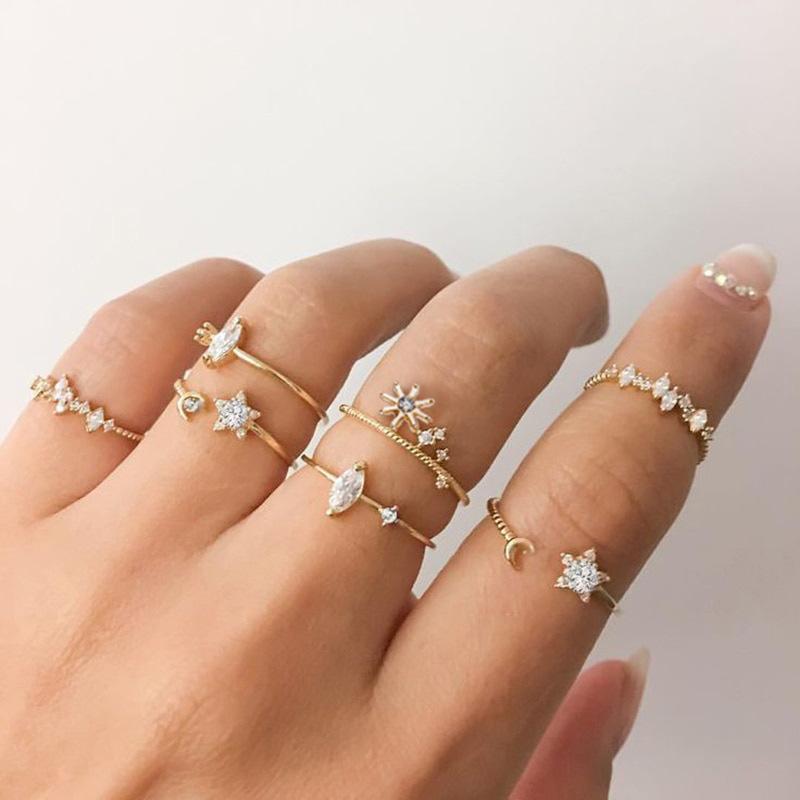 5 Piece Stars Ring Set With Austrian Crystals 18K Gold Plated Ring ITALY Design Elsy Style Ring