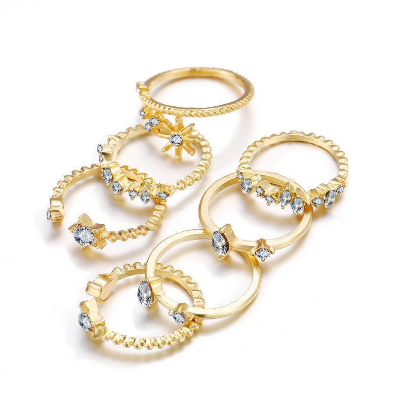 5 Piece Stars Ring Set With Austrian Crystals 18K Gold Plated Ring ITALY Design Elsy Style Ring