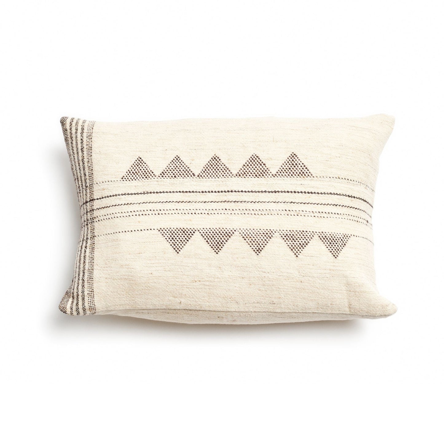 Kora White And Black Large Artisanal Handwoven Lumbar Pillow
