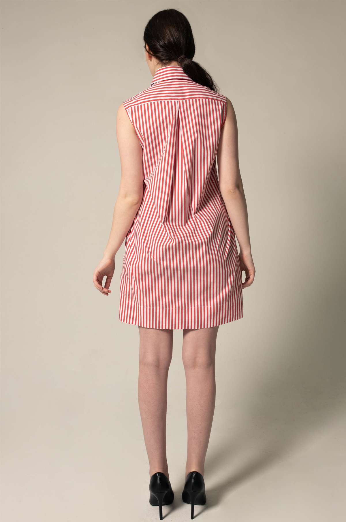 Italian Cotton Red Stripe Sleeveless Dress – Elegant Summer Dress