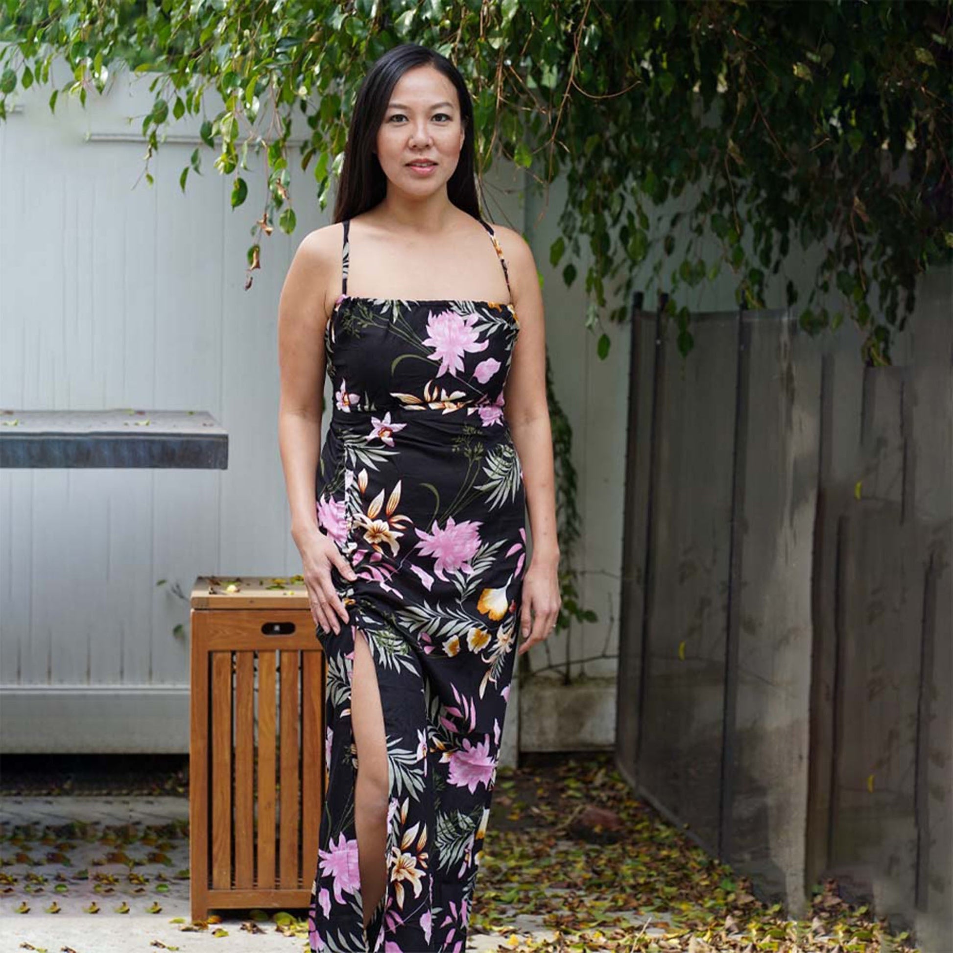 Kasih Coop Dress Maudy Black with Floral Pattern, Cotton