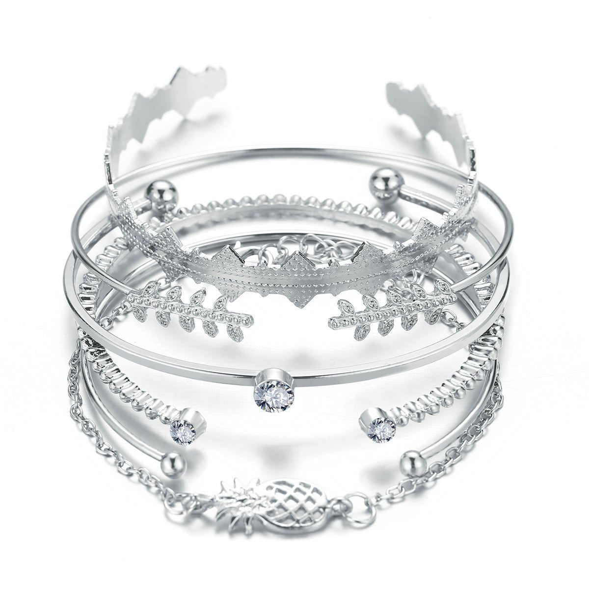 6 Piece Geometric Bangle Set With Austrian  Crystals 18K White Gold Plated Bracelet ITALY Design Elsy Style Bracelet