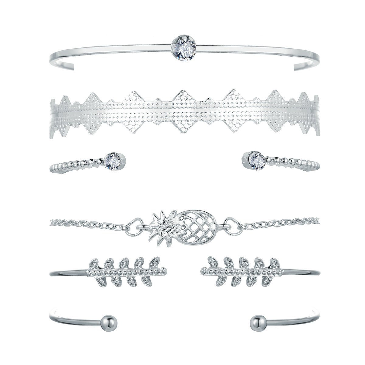 6 Piece Geometric Bangle Set With Austrian  Crystals 18K White Gold Plated Bracelet ITALY Design Elsy Style Bracelet
