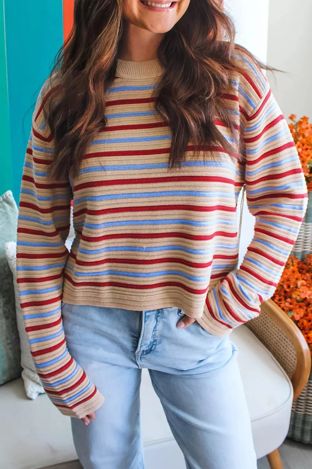 Striped Long Sleeve Round Neck Sweater Stripe