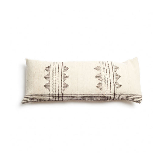 Kora White And Black Large Artisanal Handwoven Lumbar Pillow