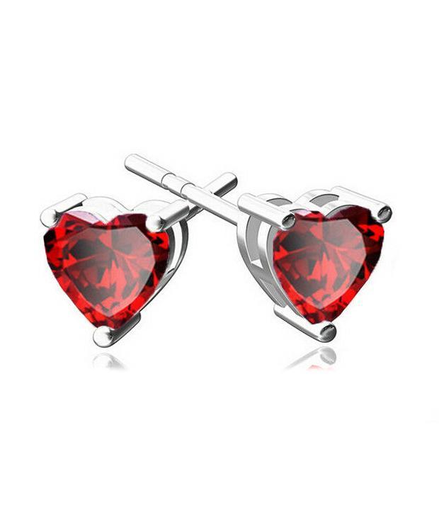 6mm Heart Stud Earring With Austrian Crystals - Red in 18K White Gold Plated ITALY Design Elsy Style Earring