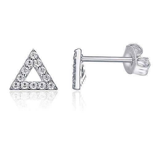 6mm Pave Triangle Stud Earring with  Crystals - 14K White Gold Plated Elsy Style Earring