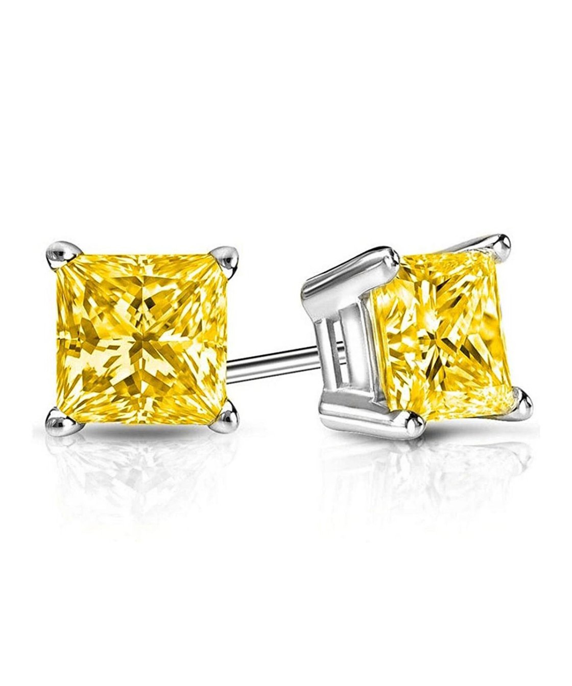 6mm Princess Stud Earring With Austrian Crystals -Yellow in 18K White Gold Plated ITALY Design Elsy Style Earring