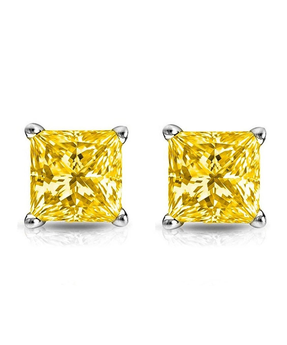 6mm Princess Stud Earring With Austrian Crystals -Yellow in 18K White Gold Plated ITALY Design Elsy Style Earring