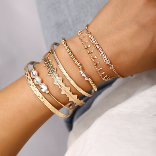 7 Piece Geometric Bangle Set With Austrian Crystals 18K Gold Plated Bracelet ITALY Design Elsy Style Bracelet