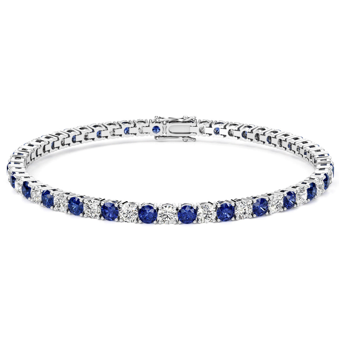 7.50 CTW AGI Certified Lab Created Blue Sapphire & Diamond Tennis Bracelet in 14K White Gold Overlay