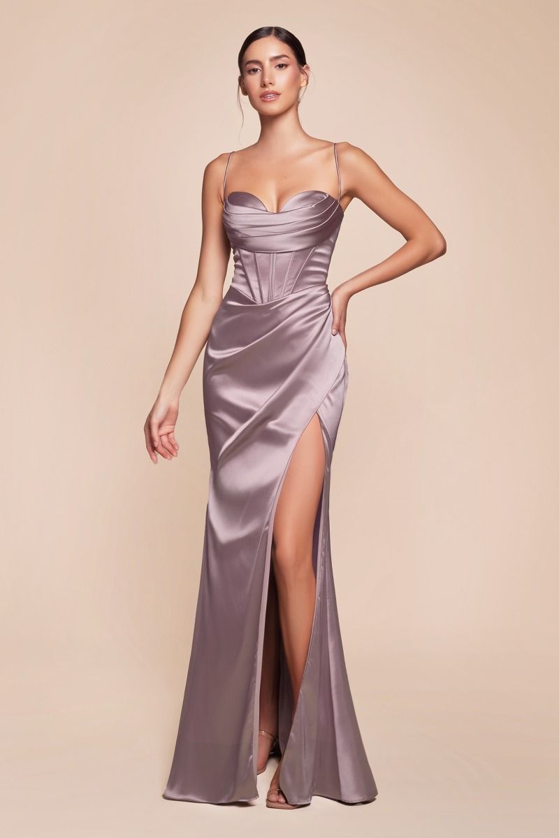 Corset Pleated Satin Gown - 2