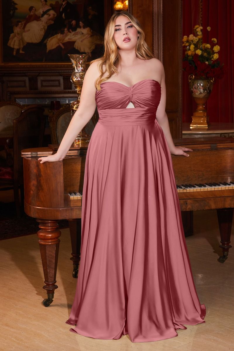 Satin Strapless Keyhole A-Line Dress