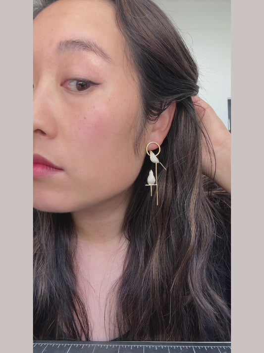 Perched Bird Earrings | 3D enamel sculptural earrings