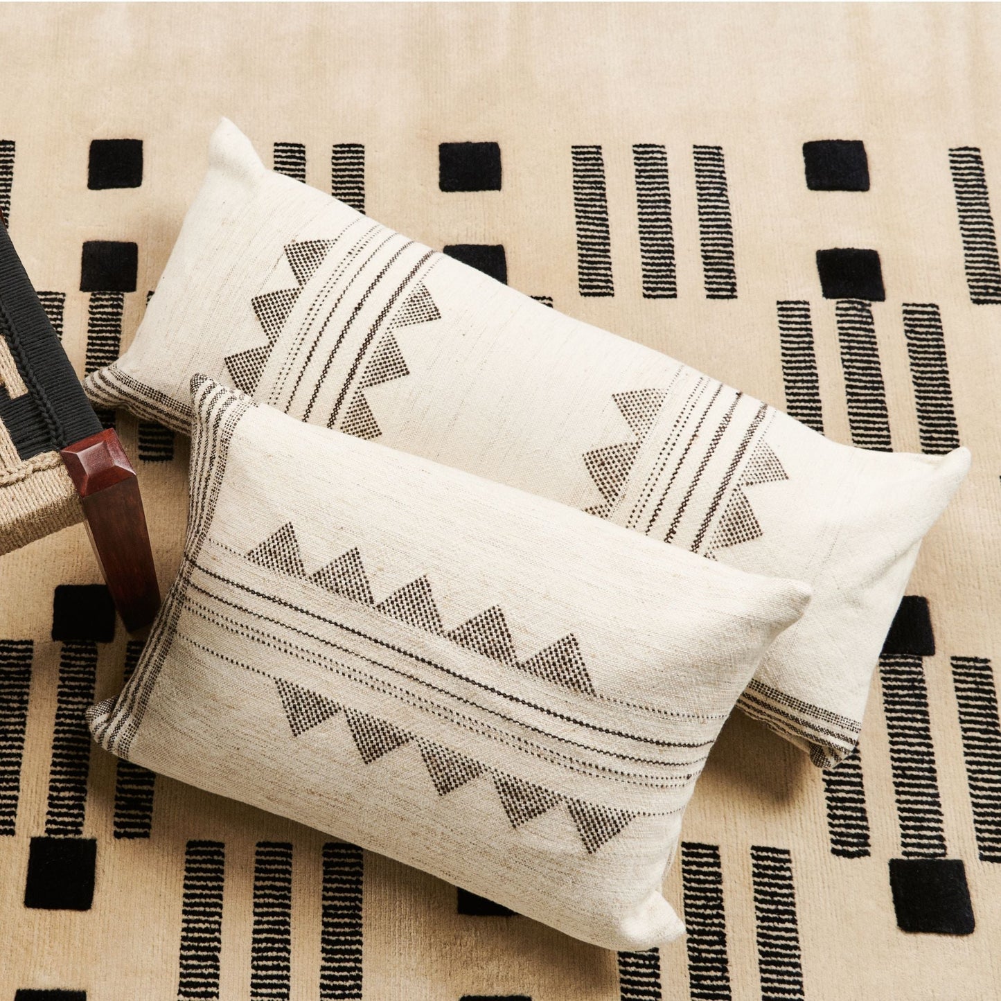 Kora White And Black Large Artisanal Handwoven Lumbar Pillow