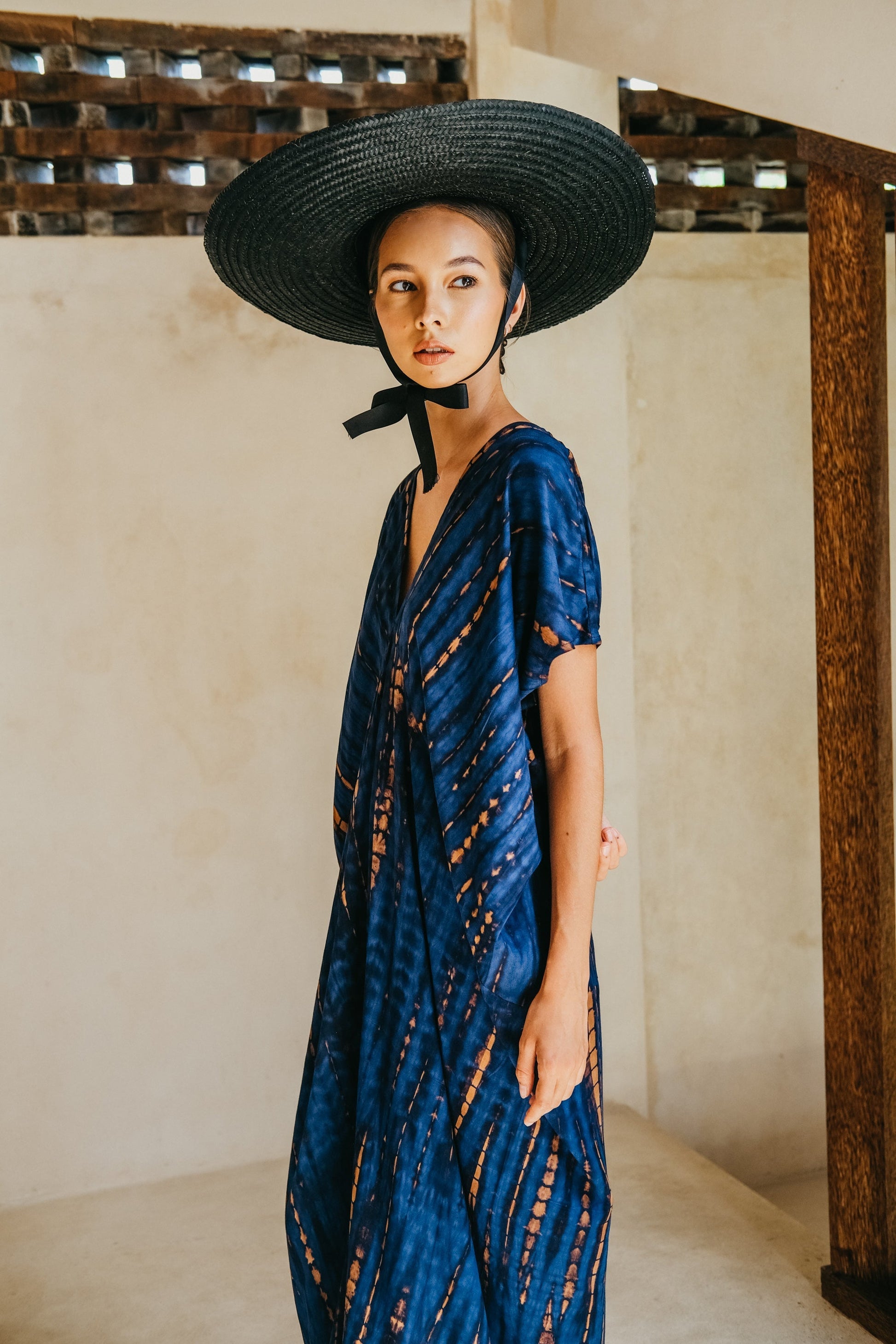 Madella Hand Dyed Kaftan Dress in Ocean blue
