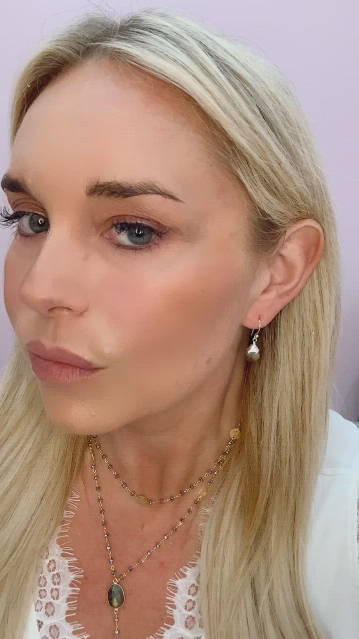 Double Diana Denmark Necklace in Polished Pyrite with Labradorite Drop