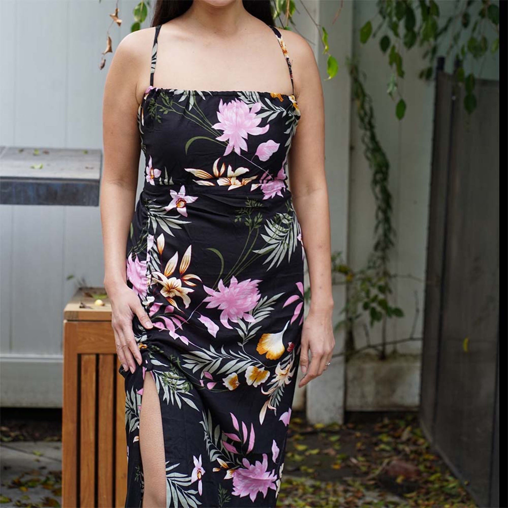 Kasih Coop Dress Maudy Black with Floral Pattern, Cotton