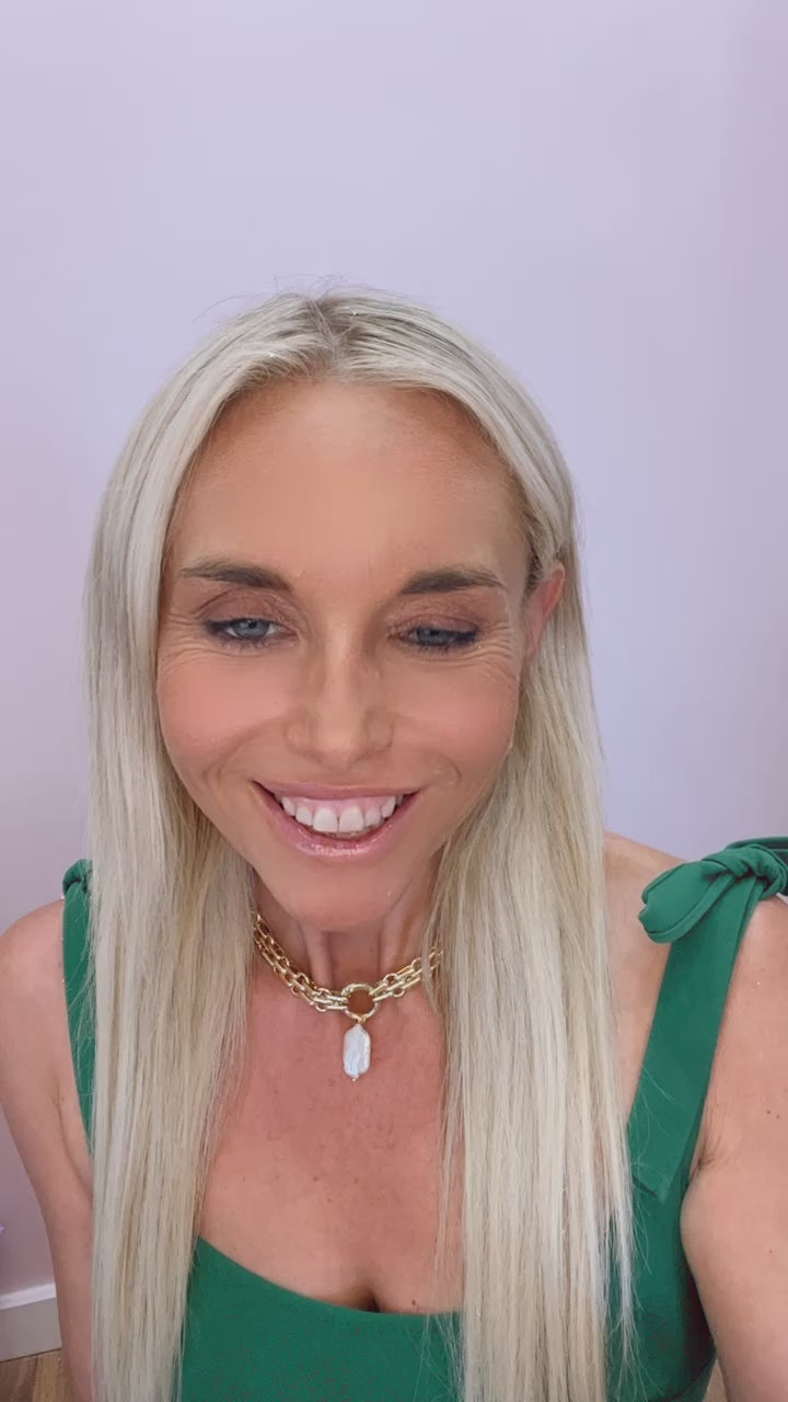 Cuban Choker with Pearl Pendant Necklace - Gold