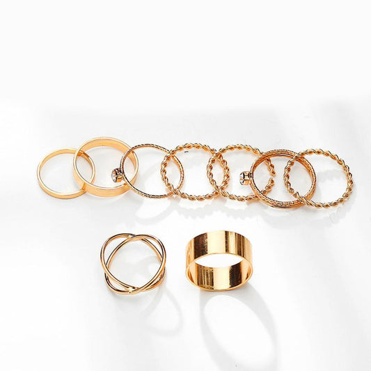 9 Piece Twist Geo Ring Set 18K Gold Plated Ring in 18K Gold Plated ITALY Design Elsy Style Ring