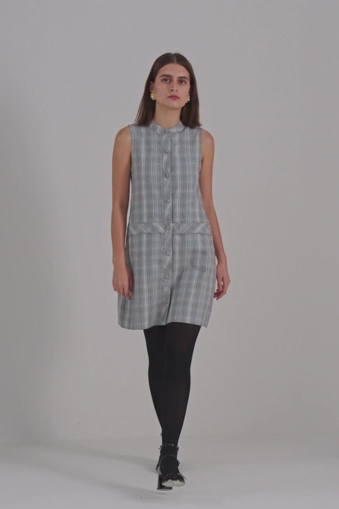 The Cotton Tweed Shift Dress in Grey