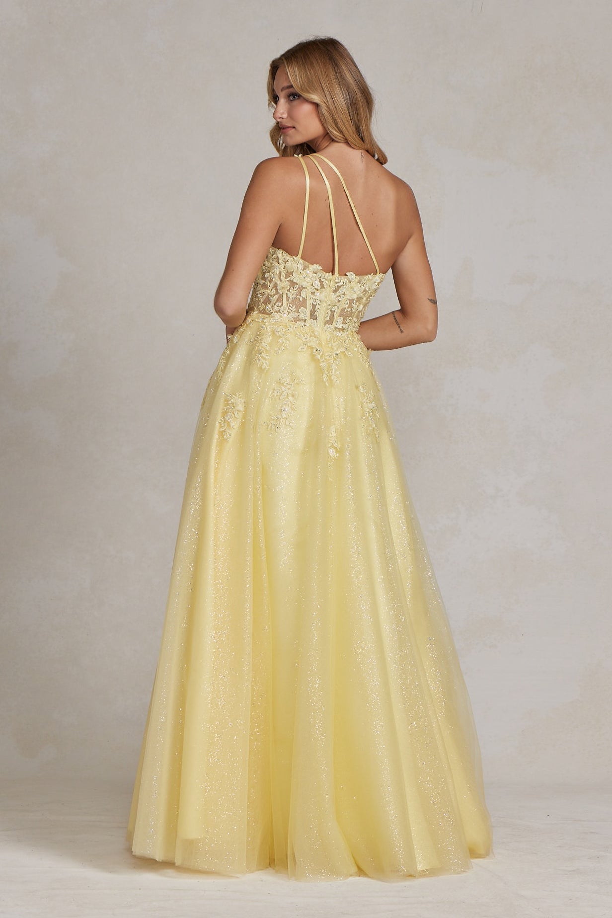 A-Line Embroidered Bodice Halter Open Back Long Prom Dress NXT1143 Elsy Style Prom Dress