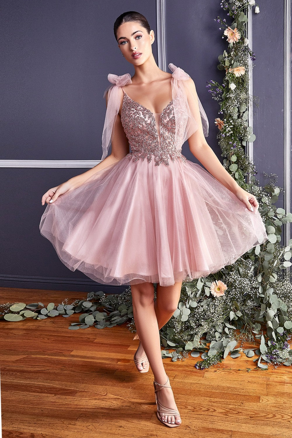 A-Line Mini Cocktail Dress Deep illusion V-neckline Bodice Sequin Embellished Corset Pretty Prom & Bridesmiad Gown CDCD0174 Elsy Style Cocktail Dress