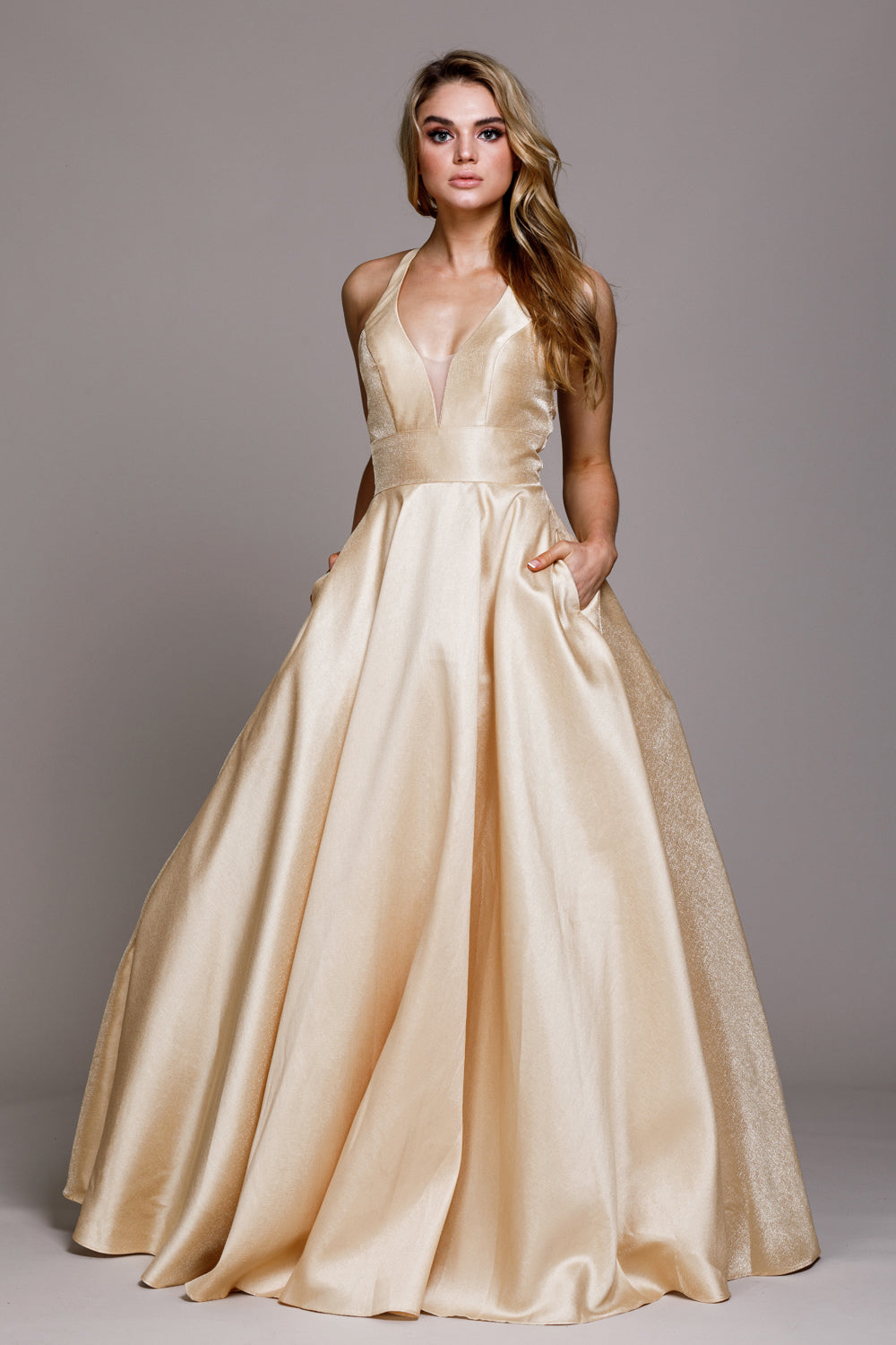 A-Line Straps Illusion V-Neck Glitter Long Prom Dress AC926 Elsy Style Prom Dress