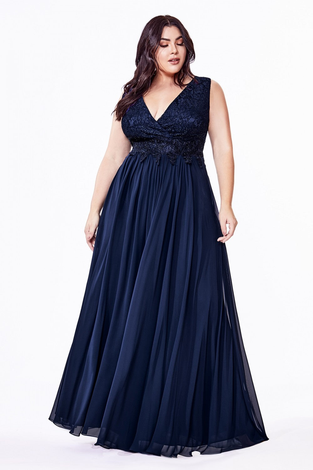 A-line Curve Chiffon Prom & Bridesmaid Dress Evening Plus Size Charming Tender Gown Laced Vintage V-neck Tank Strap Bodice CDS7201 Elsy Style All Dresses