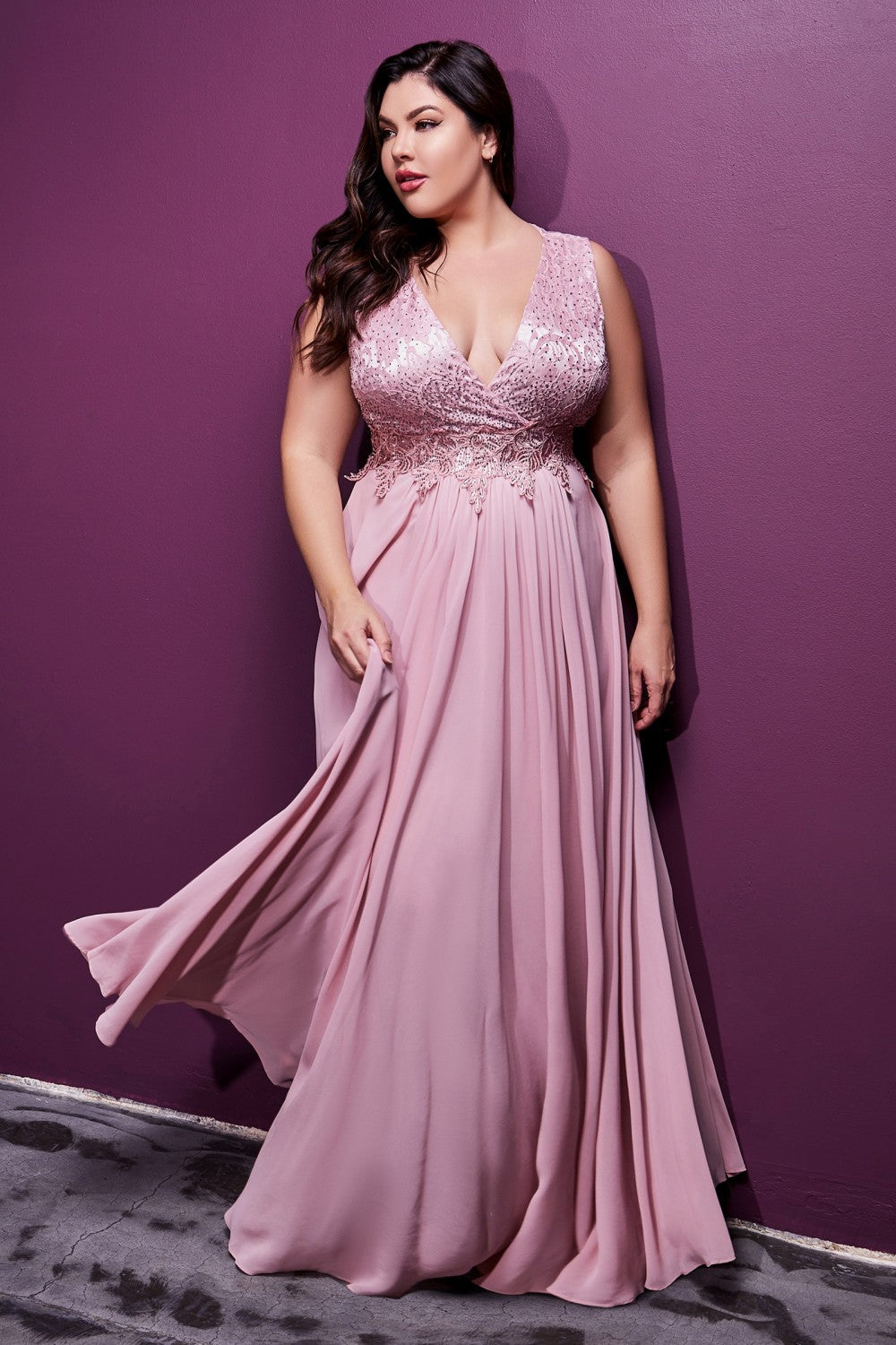 A-line Curve Chiffon Prom & Bridesmaid Dress Evening Plus Size Charming Tender Gown Laced Vintage V-neck Tank Strap Bodice CDS7201 Sale Elsy Style All Dresses