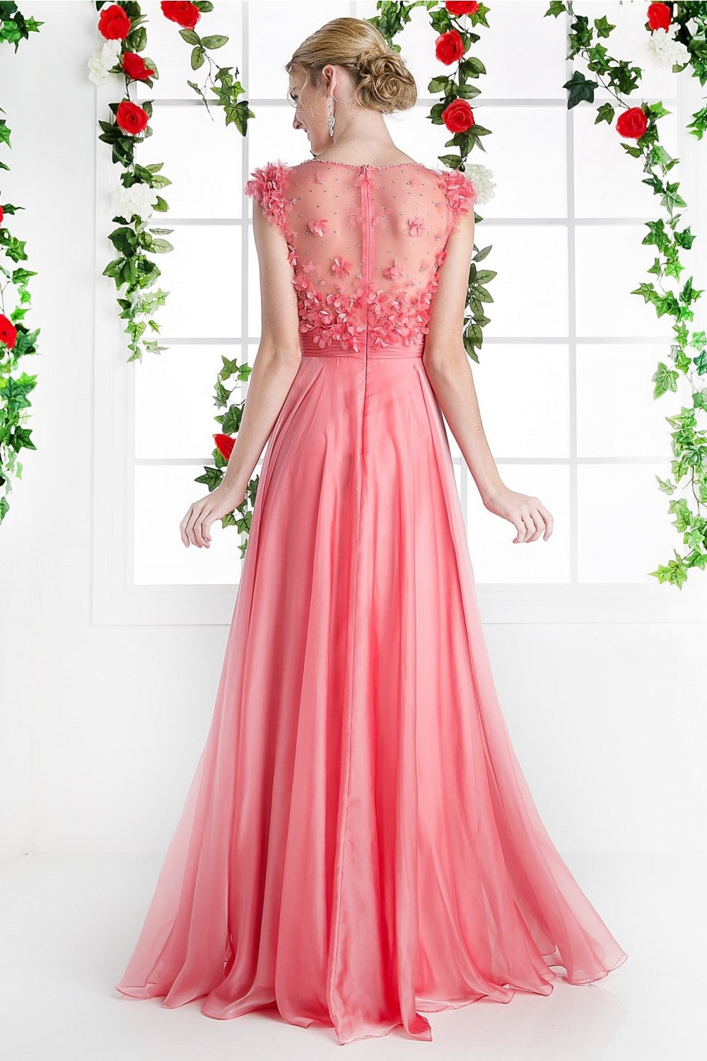 Beaded Applique Chiffon A - Line Long Bridesmaid Dress CDCJ218 Elsy Style Bridesmaid Dress