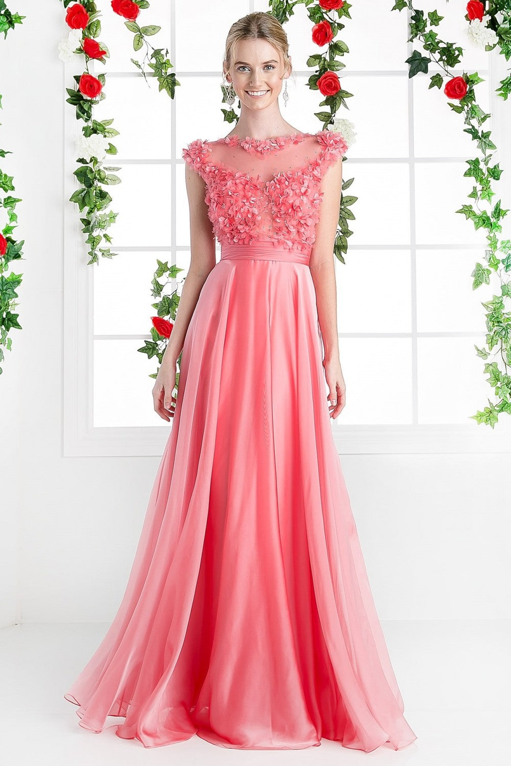 Beaded Applique Chiffon A - Line Long Bridesmaid Dress CDCJ218 Elsy Style Bridesmaid Dress