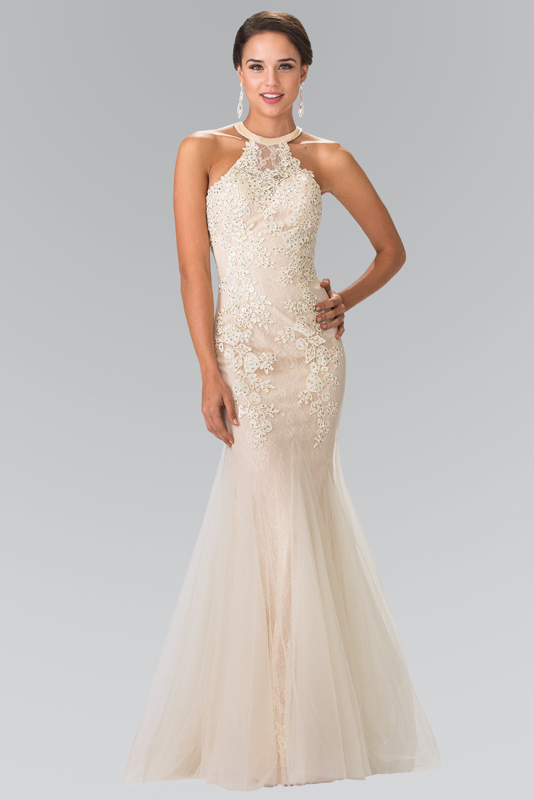 Beaded Lace and Tulle Long Dress GLGL2243 Elsy Style PROM