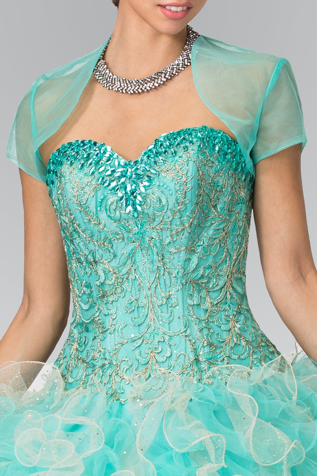 Beads Embellished Embroidery Tulle Quinceneara Dress with Bolero GLGL2210 Elsy Style QUINCEANERA