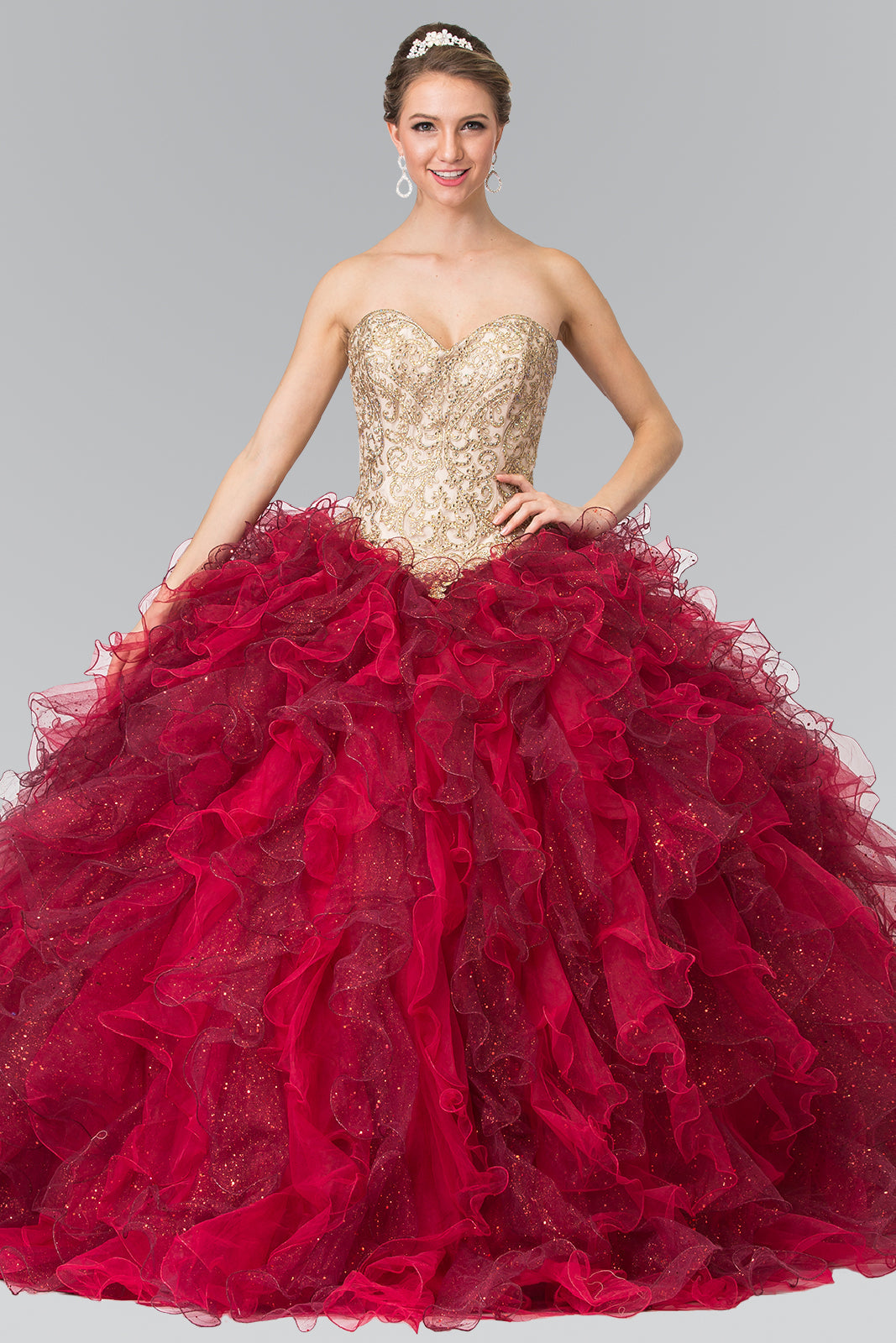 Beads Embellished Embroidery Tulle Ruffled Quinceanera Dress with Bolero
 GLGL2211 Elsy Style QUINCEANERA