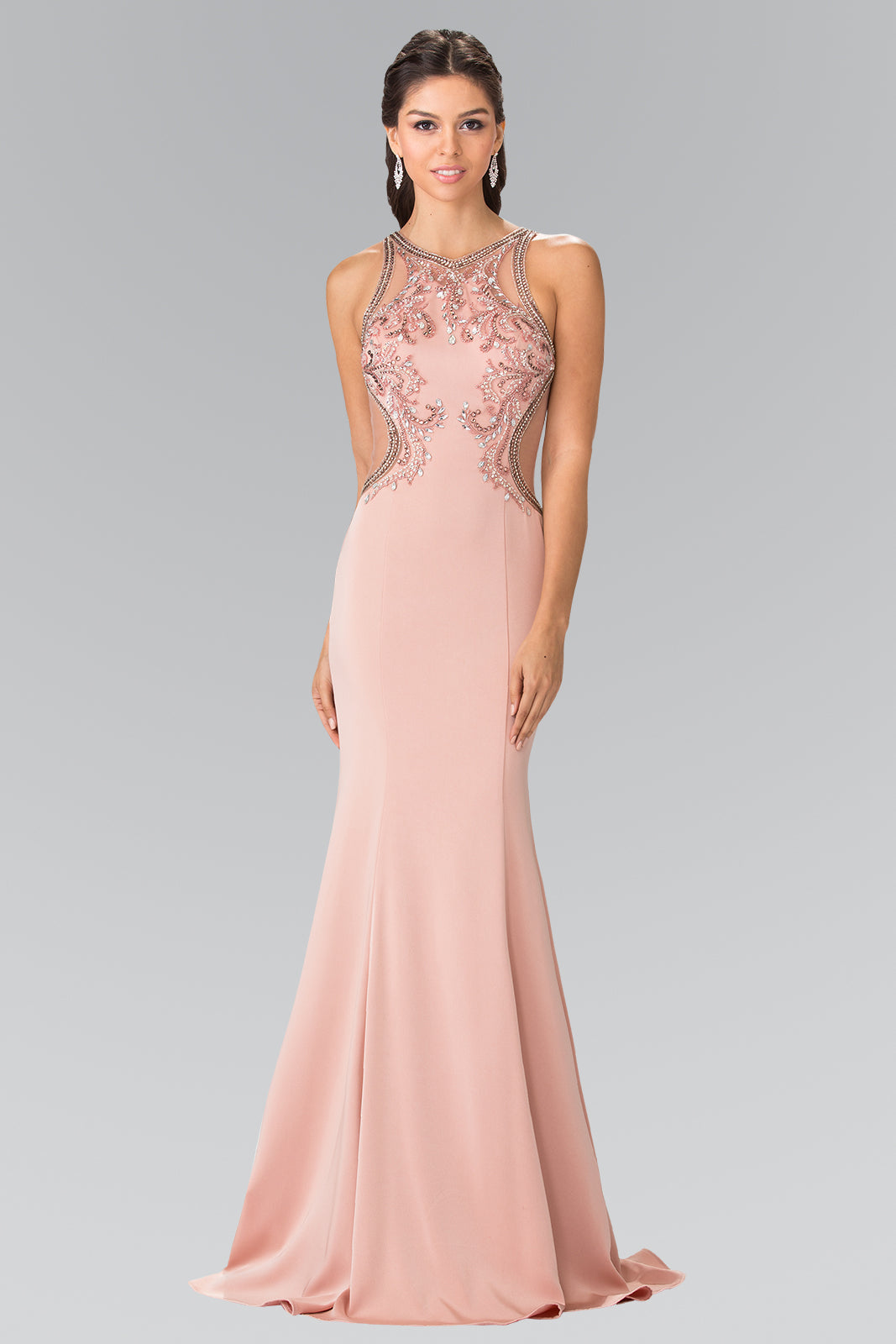Beads Embellished Jersey Long Dress with Sheer Back GLGL2237 Elsy Style PROM