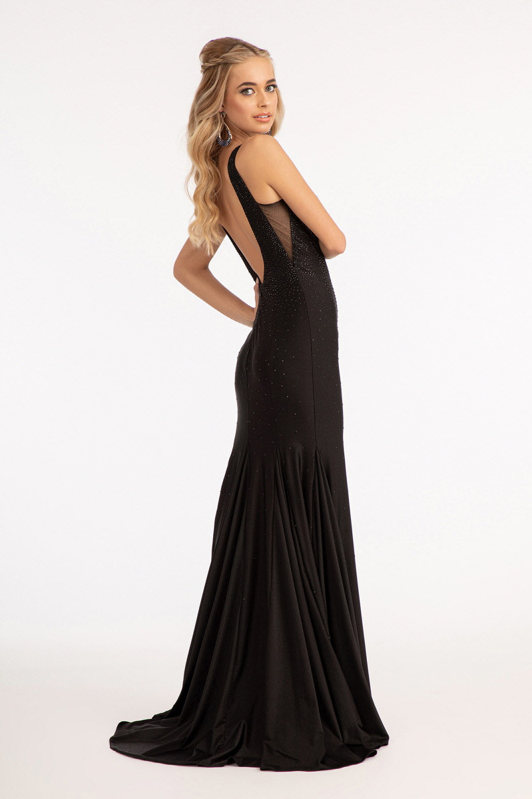 Beads Embellished Jersey Mermaid Dress Open Back and Sheer Sides
 GLGL3037 Elsy Style PROM