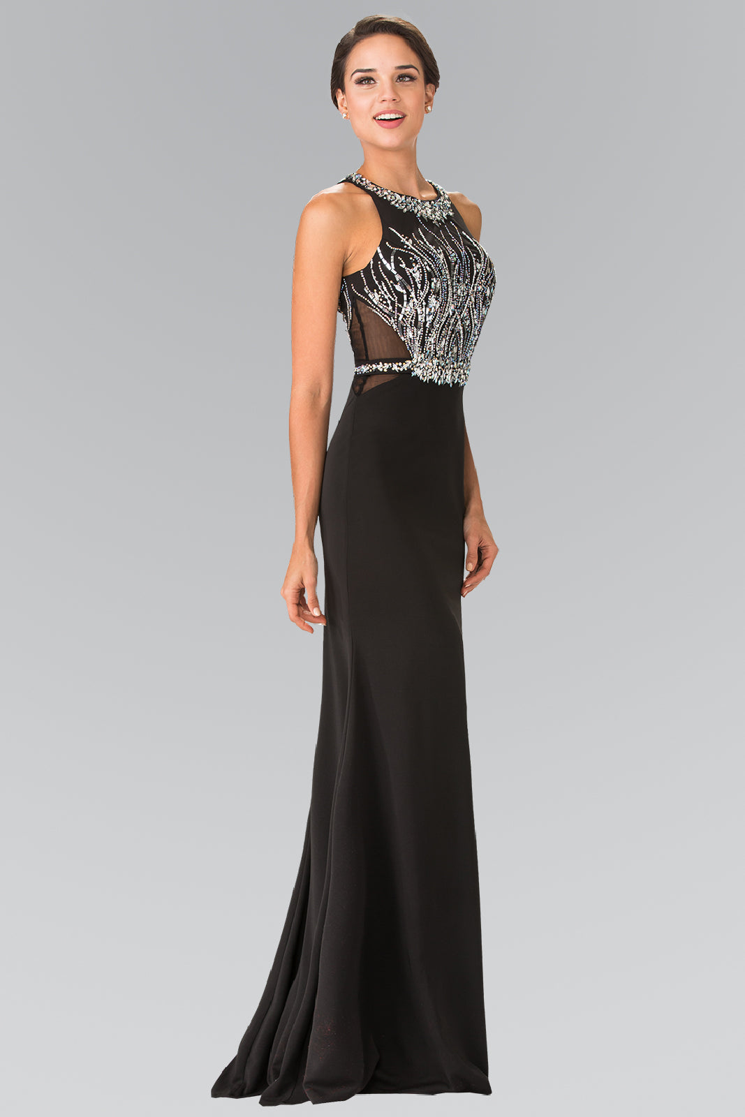 Beads Embellished Long Dress with Sheer Sides GLGL2294 Elsy Style PROM