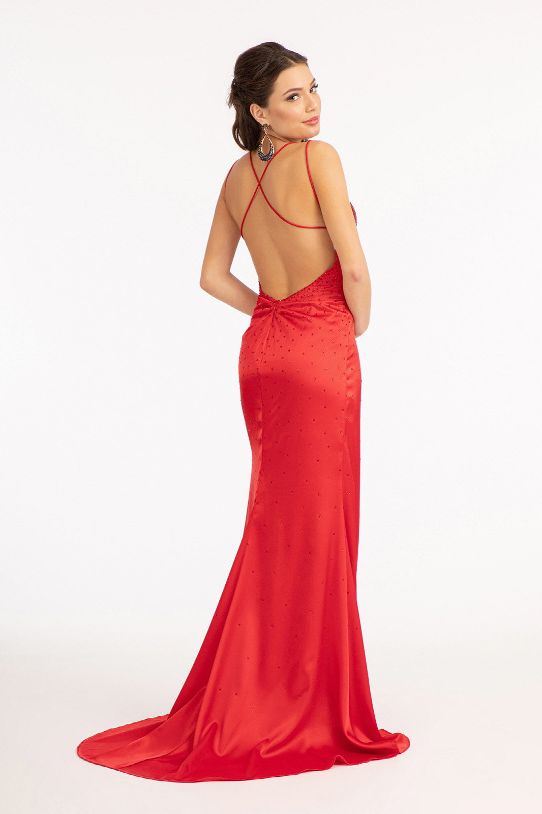 Beads Embellished Satin Mermaid Dress Pleated Chest and Side Slit GLGL3038 Elsy Style PROM