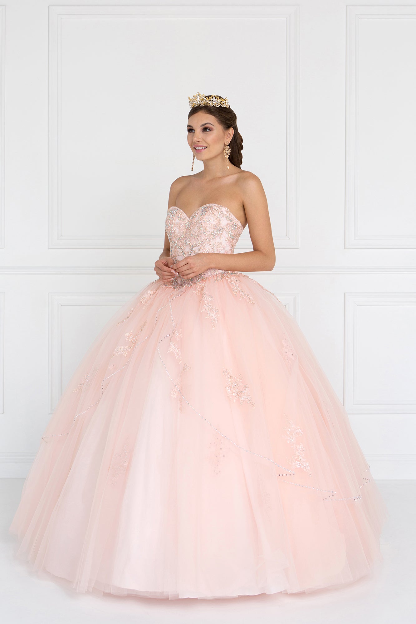 Beads Embellished Tulle Ball Gown with Bolero GLGL2427 Elsy Style QUINCEANERA
