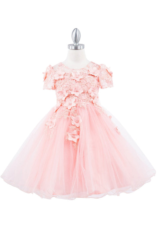 Beautiful 3D Flowers Applique Cap Sleeve Kids Dress CU9133 Elsy Style Kids Dress
